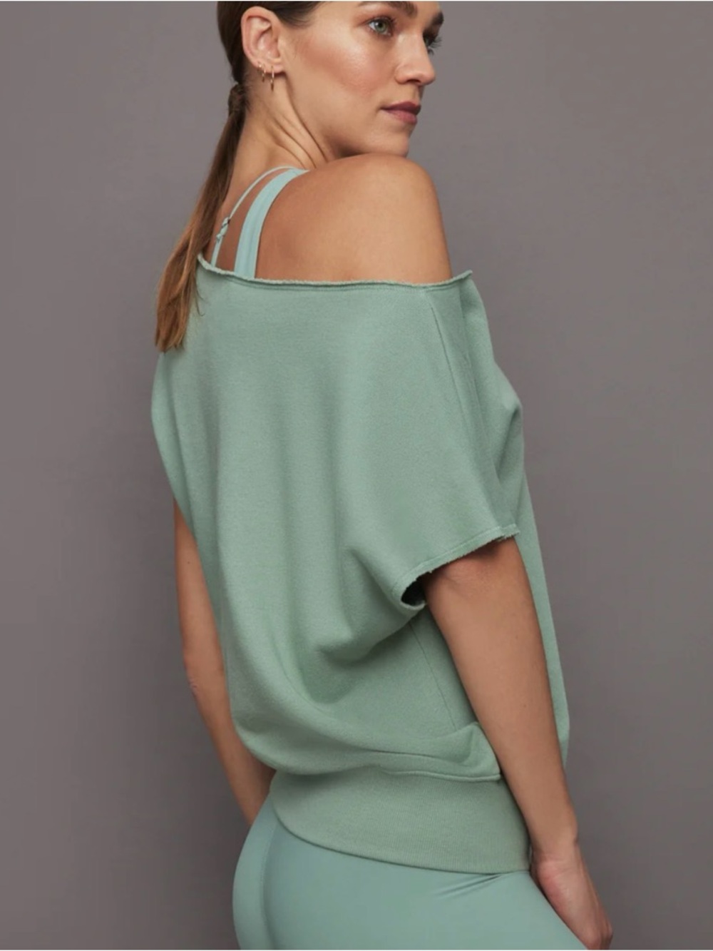 Carbon Short Sleeve Off Shoulder Sweatshirt in French Terry - Picture 2 of 4